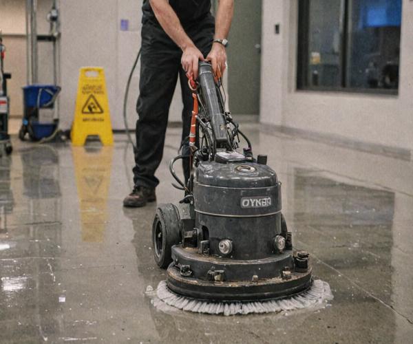 Professional floor cleaning process in action