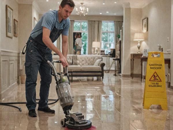 Professional cleaning team at work